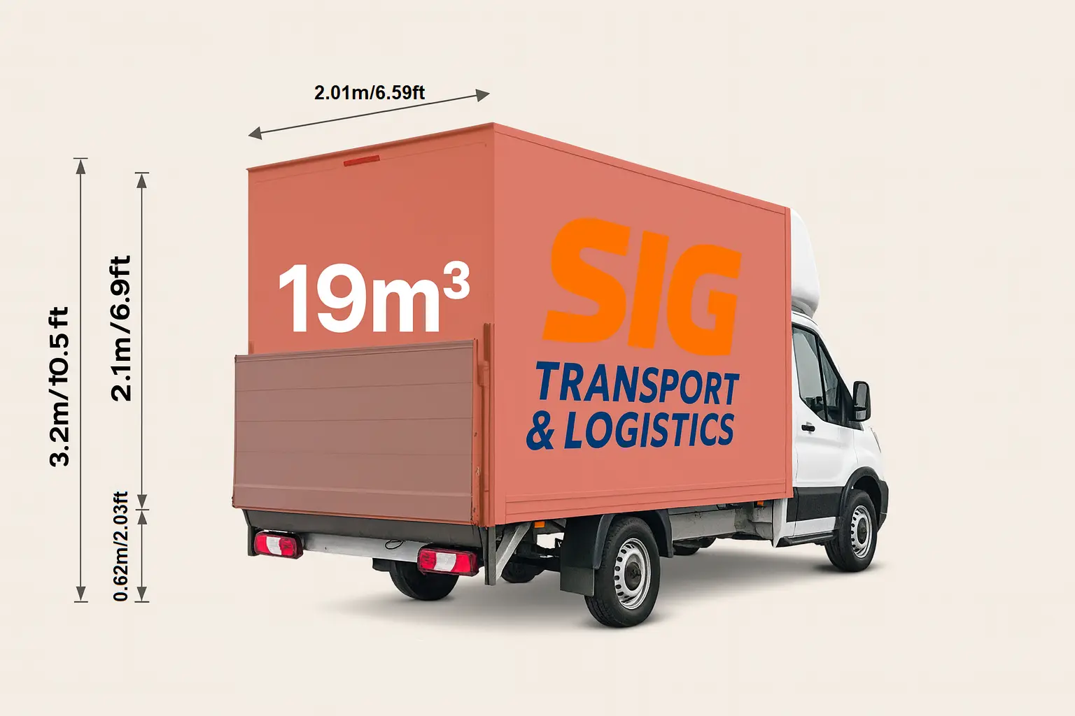 Luton van dimension left